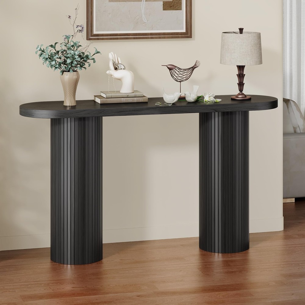 55 Inch Entryway Console Table, Fluted Sofa Table Behind The Couch, Mid-Centu...