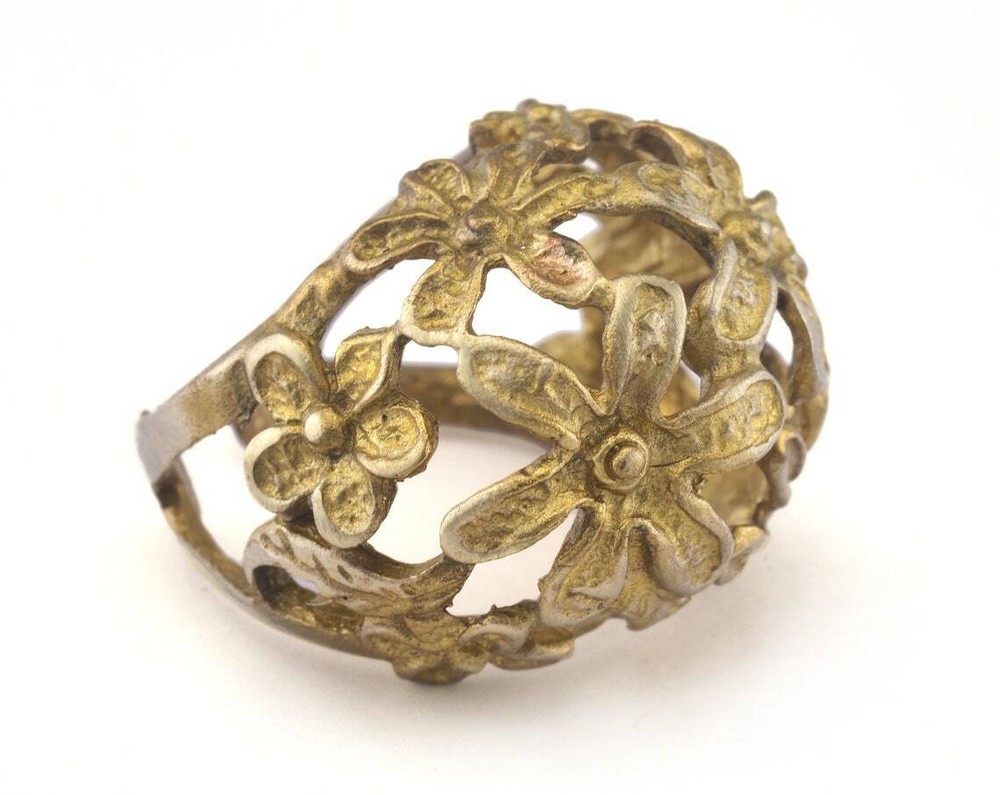 Flowers Ring Adjustable Raw brass (18mm 7.5US inner size) 2732