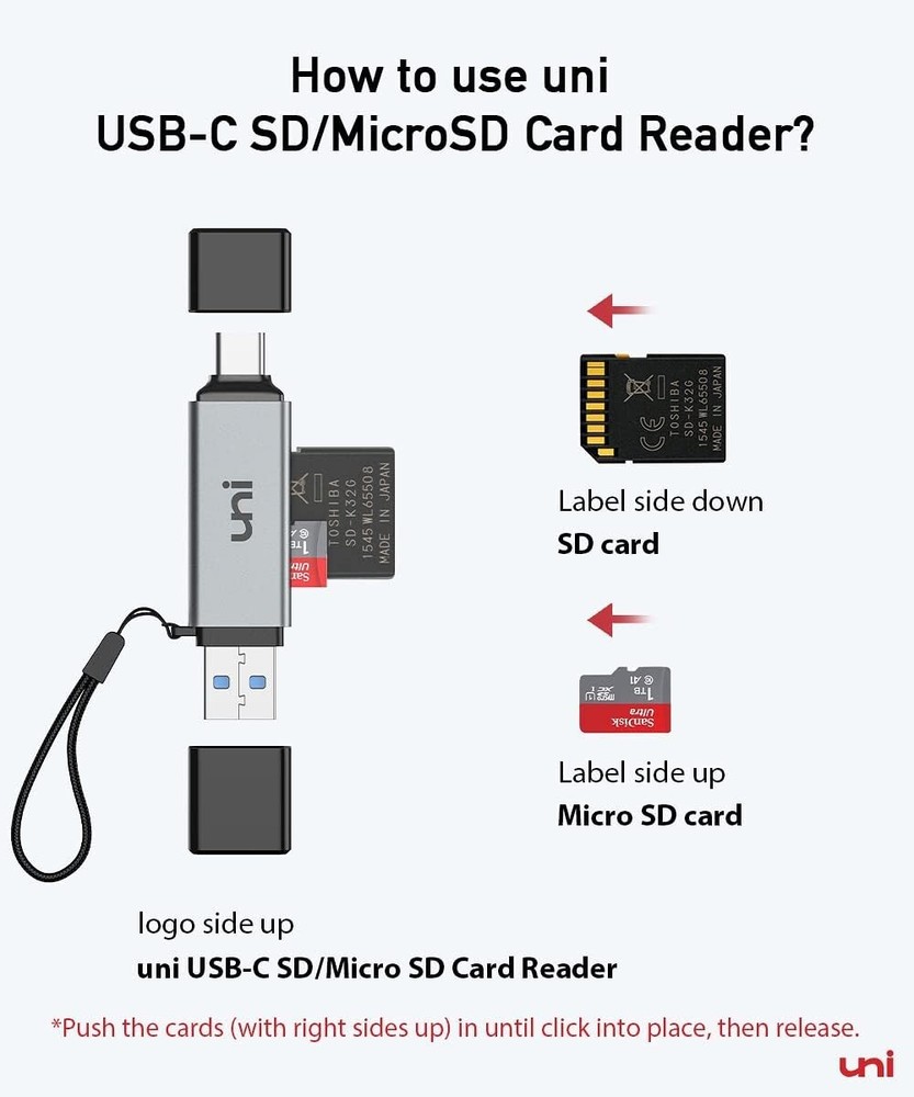 uni USB 3.0/USB C to Micro SD Memory Card Adapter for SD/Micro SD/SDHC/SDXC/MMC