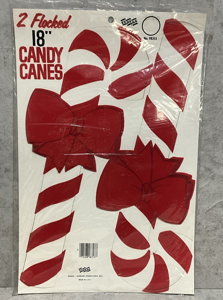 Vintage Eureka 2 Flocked 18” Candy Canes Die Cut