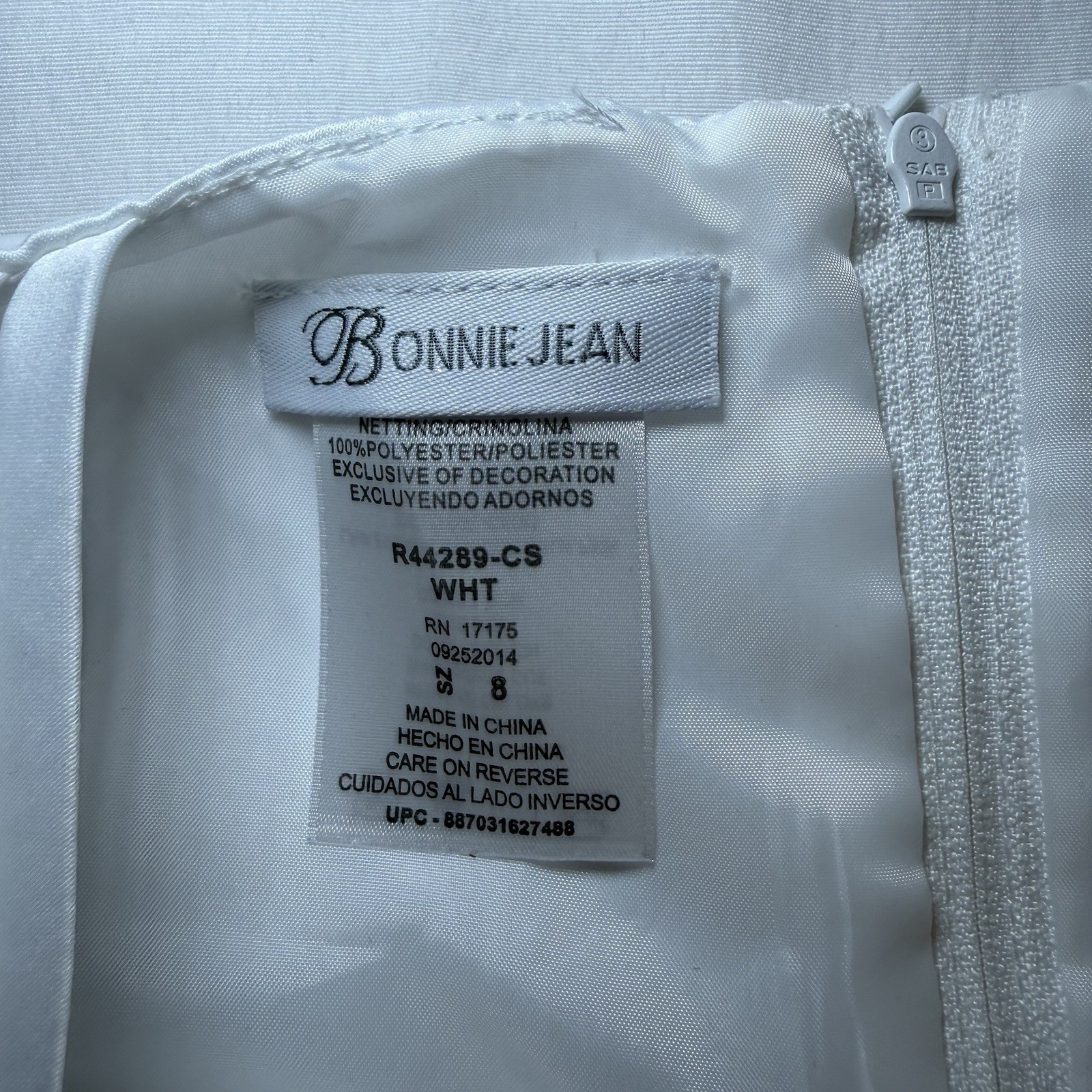 Bonnie Jean Girls White Special Occasion Flower Girl Communion Dress Size 8