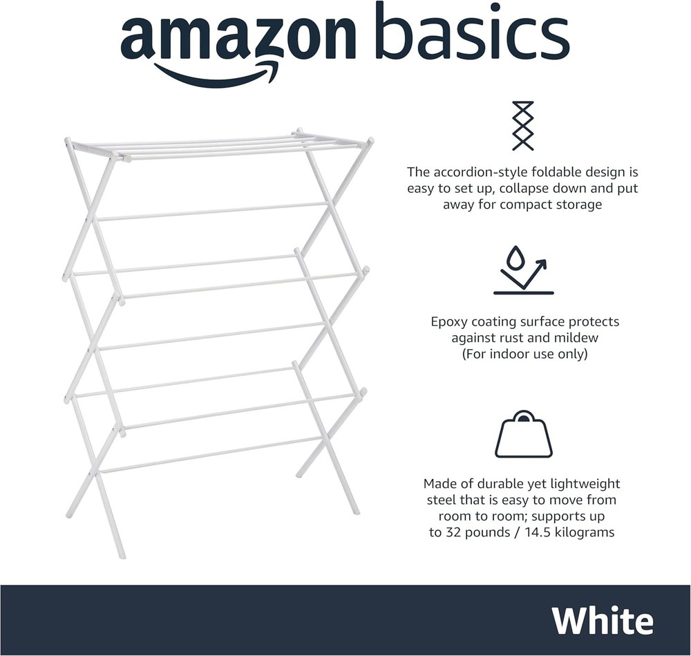 Space-Saving Foldable Laundry Drying Rack - Compact 14.5" D x 29.5" W Design