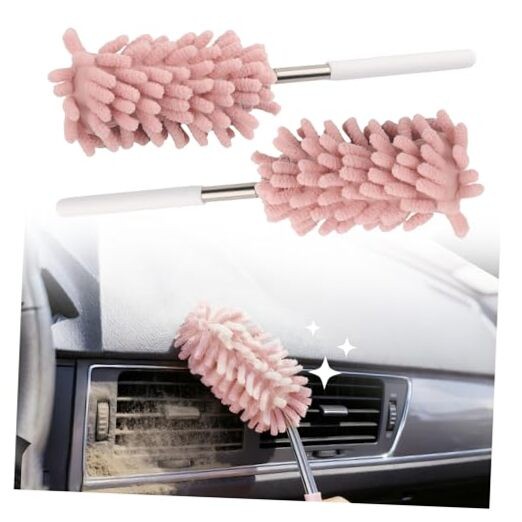 2PCS Car Duster Interior with Bendable Head & Retractable Extension Pole,Pink