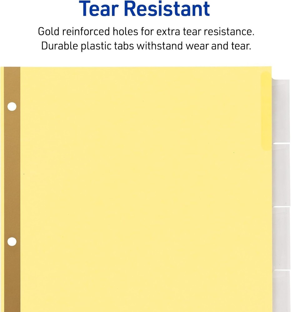 Avery Insertable Dividers for 3 Ring Binder, 5-Tab Set, Clear Big Tabs, Buff Pap