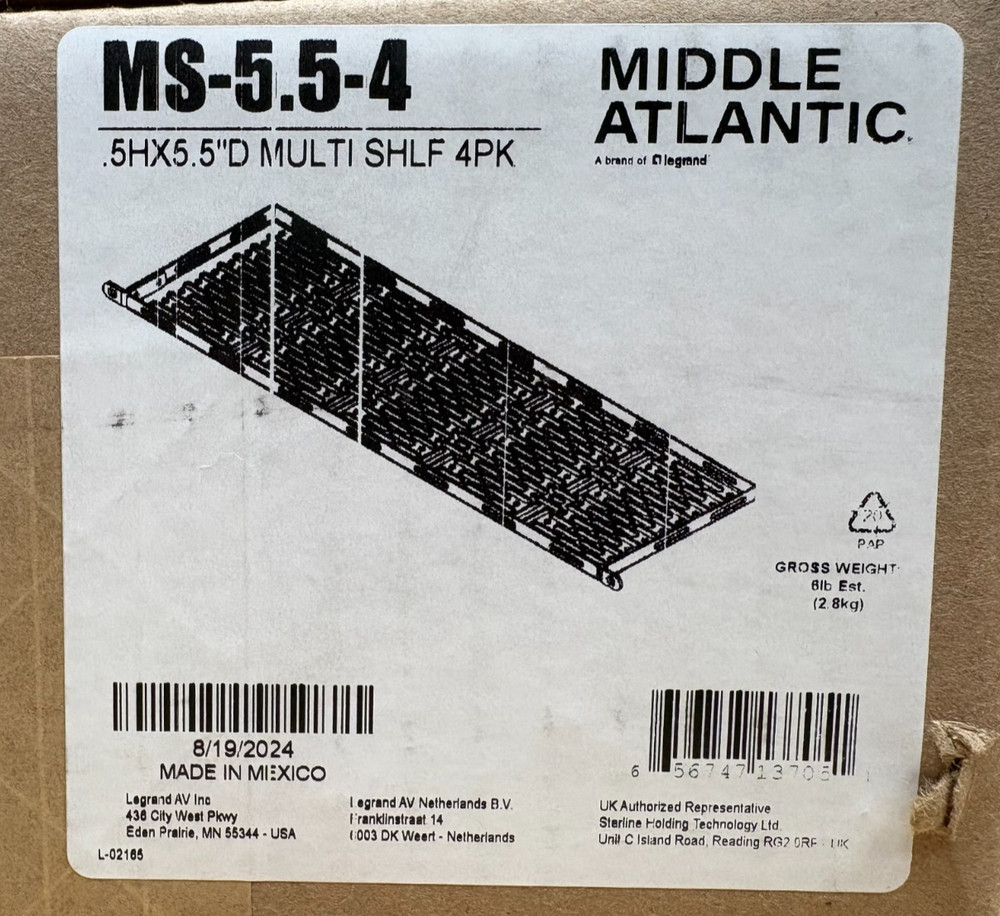 Middle Atlantic MS-5.5-4 Device-Mounting Rackshelf (Pack of 4)