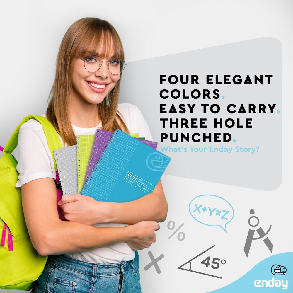 Graph Paper Notebook (4 Pack) Grid Notebook, Graph paper spiral notebook, Gra...