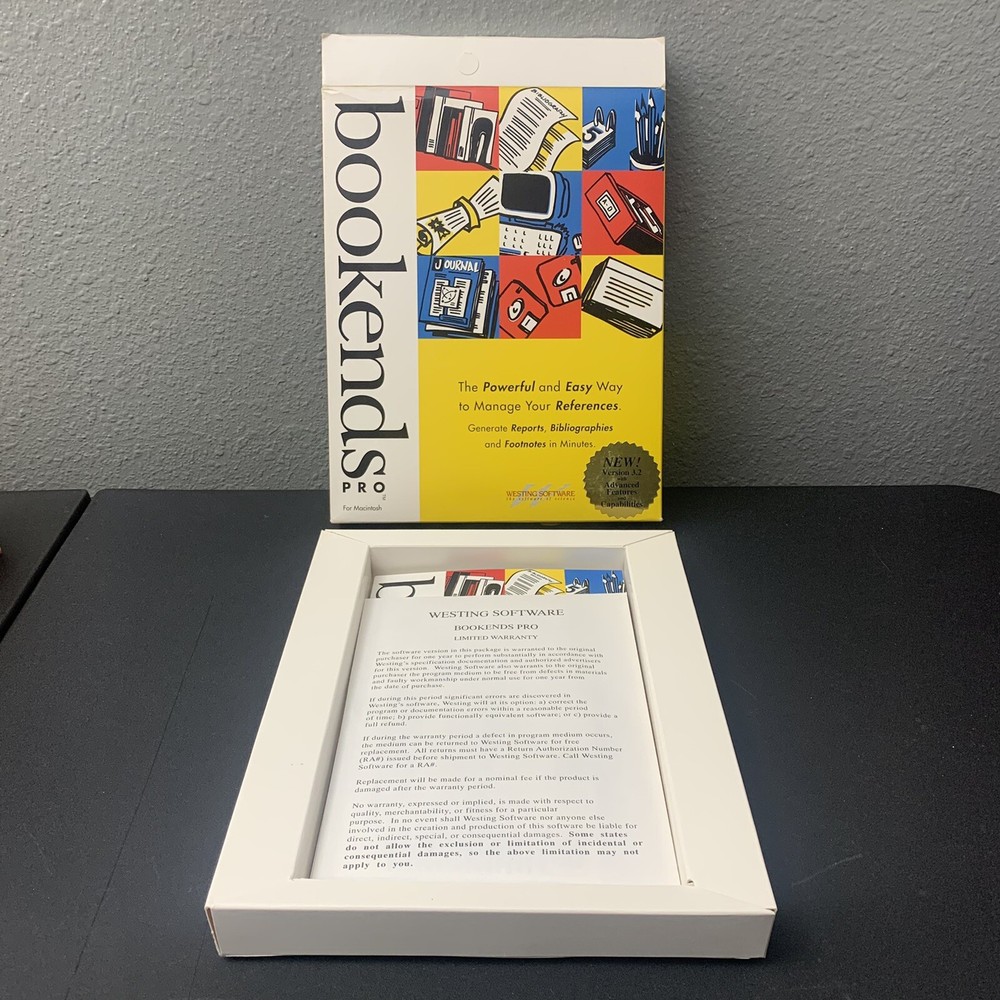 BookEnds Pro Macintosh OPEN BOX Manage Your References Westing Software 1994