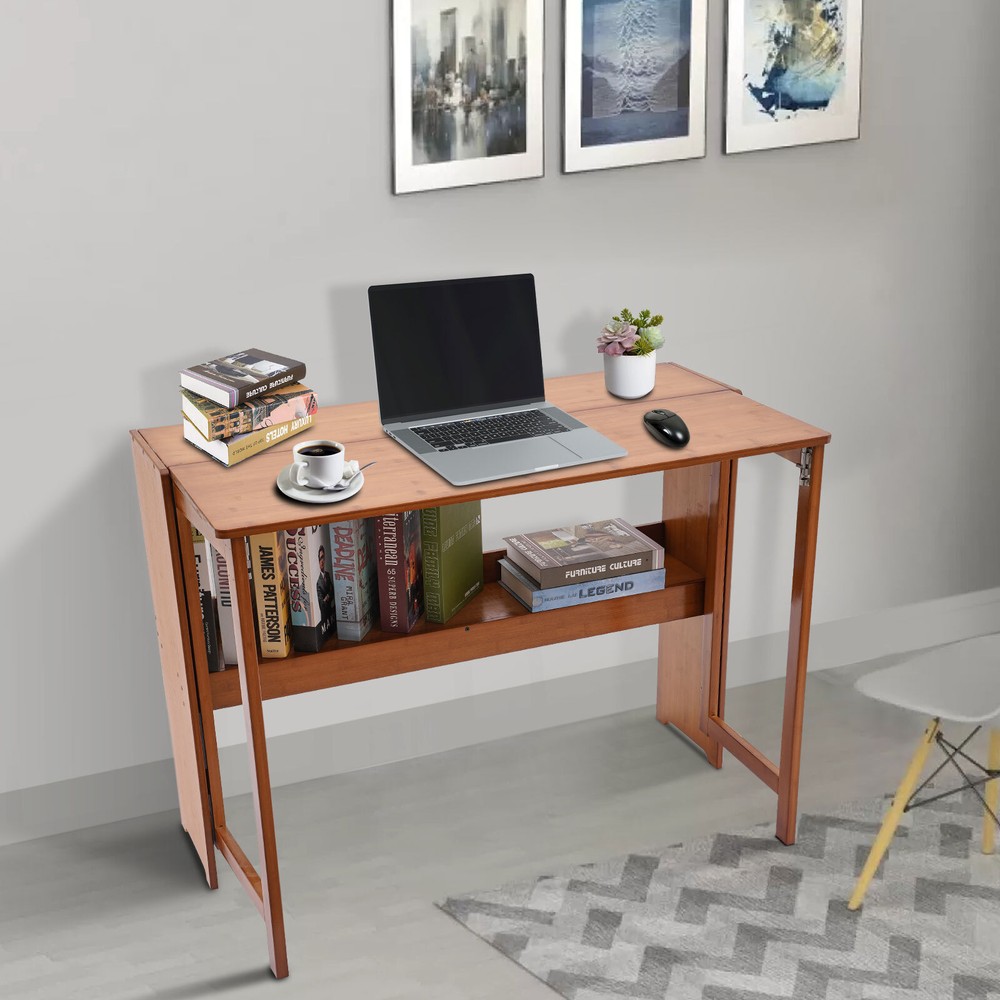 Foldable Bamboo Desk ?C Space-Saving Home Office Writing Workstation