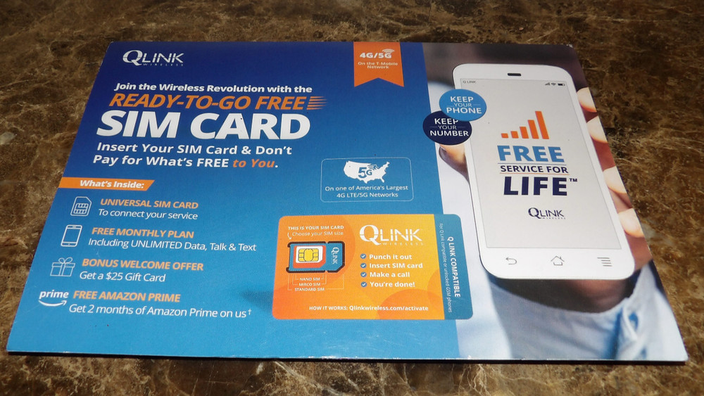 QLINK Wireless Cellular 4G LTE/5G Sim Card Kit - Includes Sim Card & Adaptor