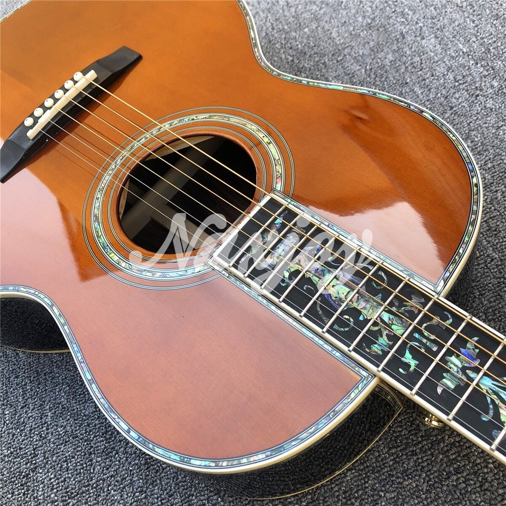 Custom 39 Inches Solid Spruce Top Acoustic Guitar Abalone Ebony Fingerboard