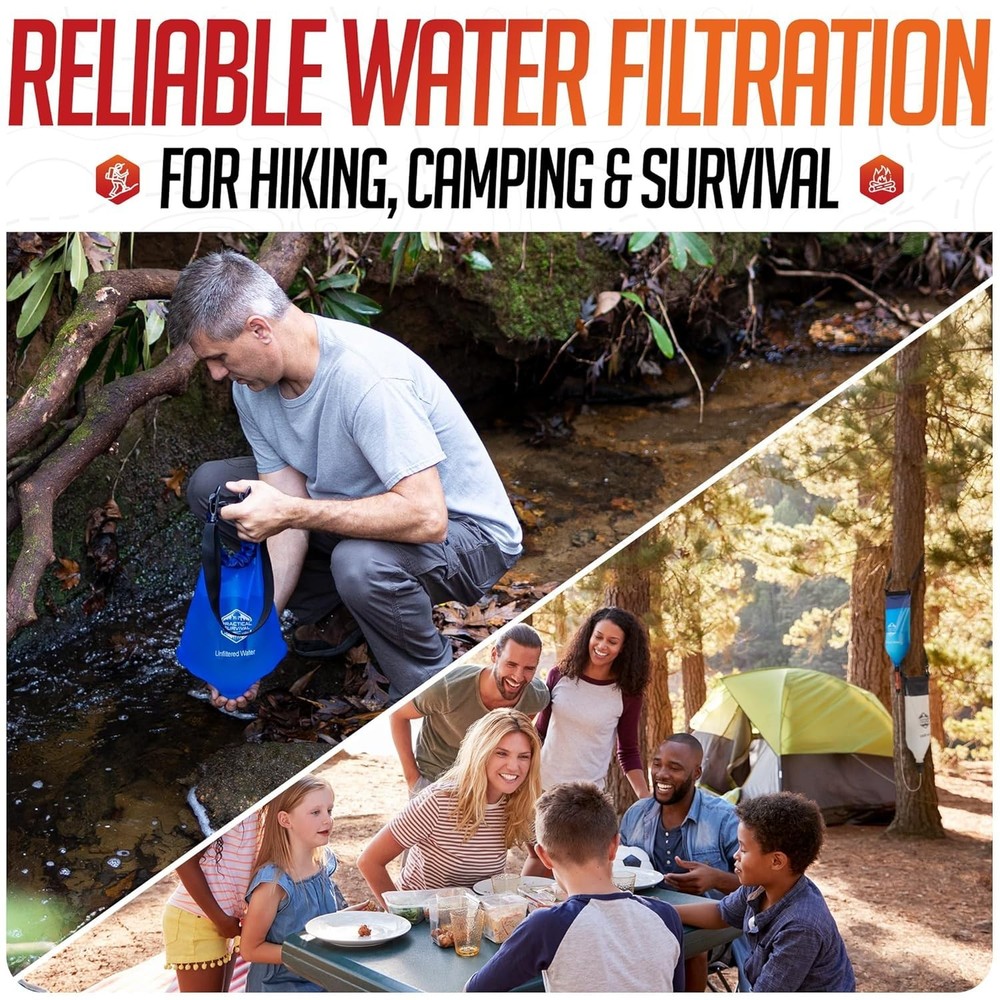 High Capacity Gravity Water Filter System with 2 Lightweight Hanging Bags - 6...