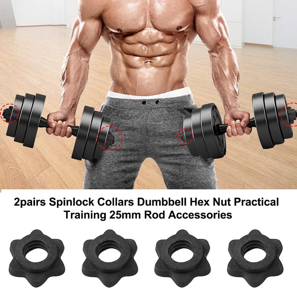 4pcs Spinlock Collars, 1 inch Dumbbell Hex Nut Barbell Spin-Lock Collars Scre...