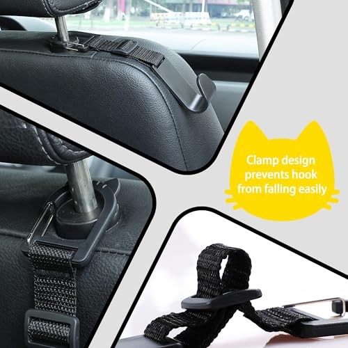 Adjustable 4-Pack Car Headrest Hooks Cute Cat Pattern Universal Seat Back