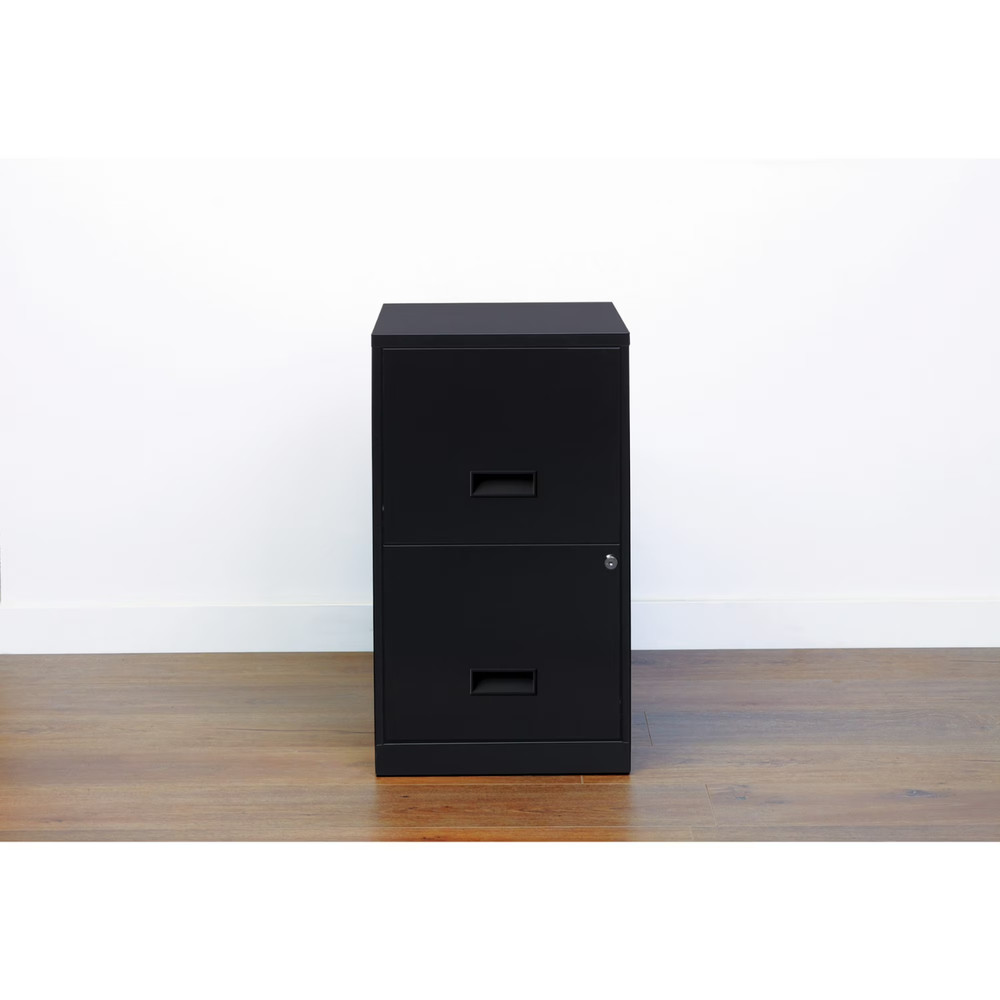 18" Deep 2 Drawer Letter Width Vertical File Cabinet, Secure Locking, Black
