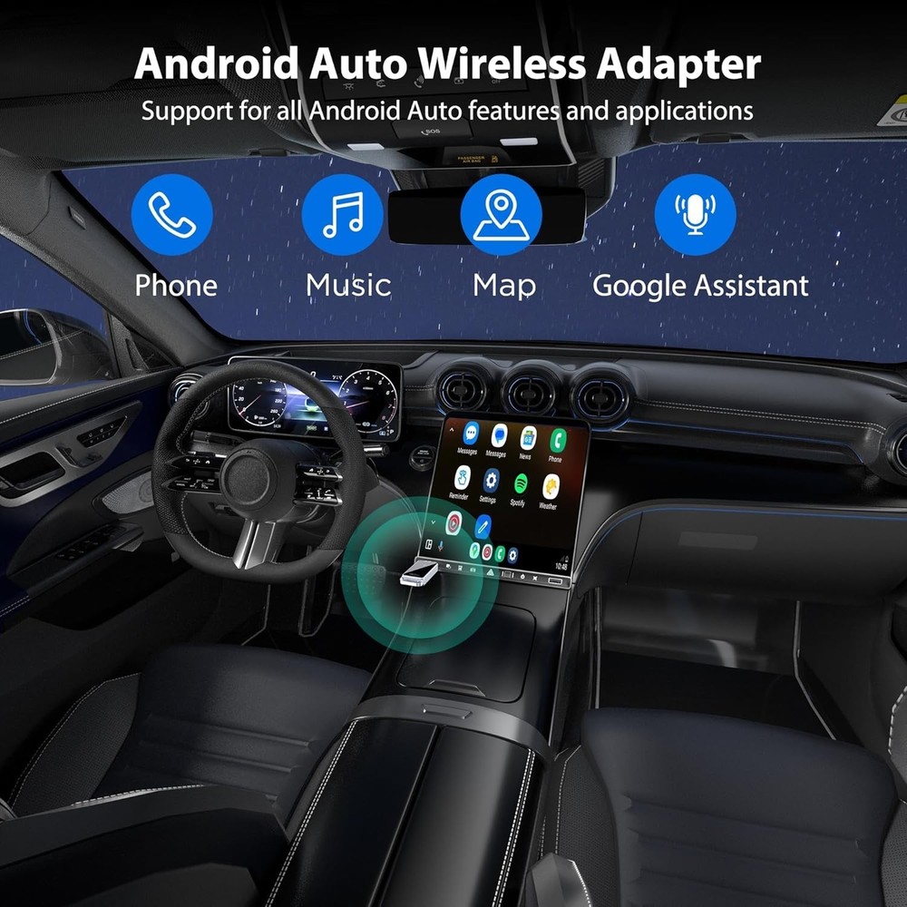 Android Auto Wireless Adapter, Convert Factory Wired to Wireless, Plug and Play