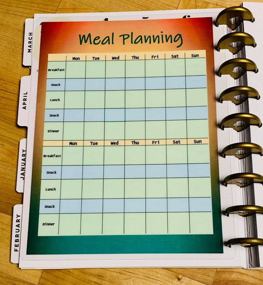 Four Week Meal Plan Two Sided Dashboard Insert for use with HAPPY Planner