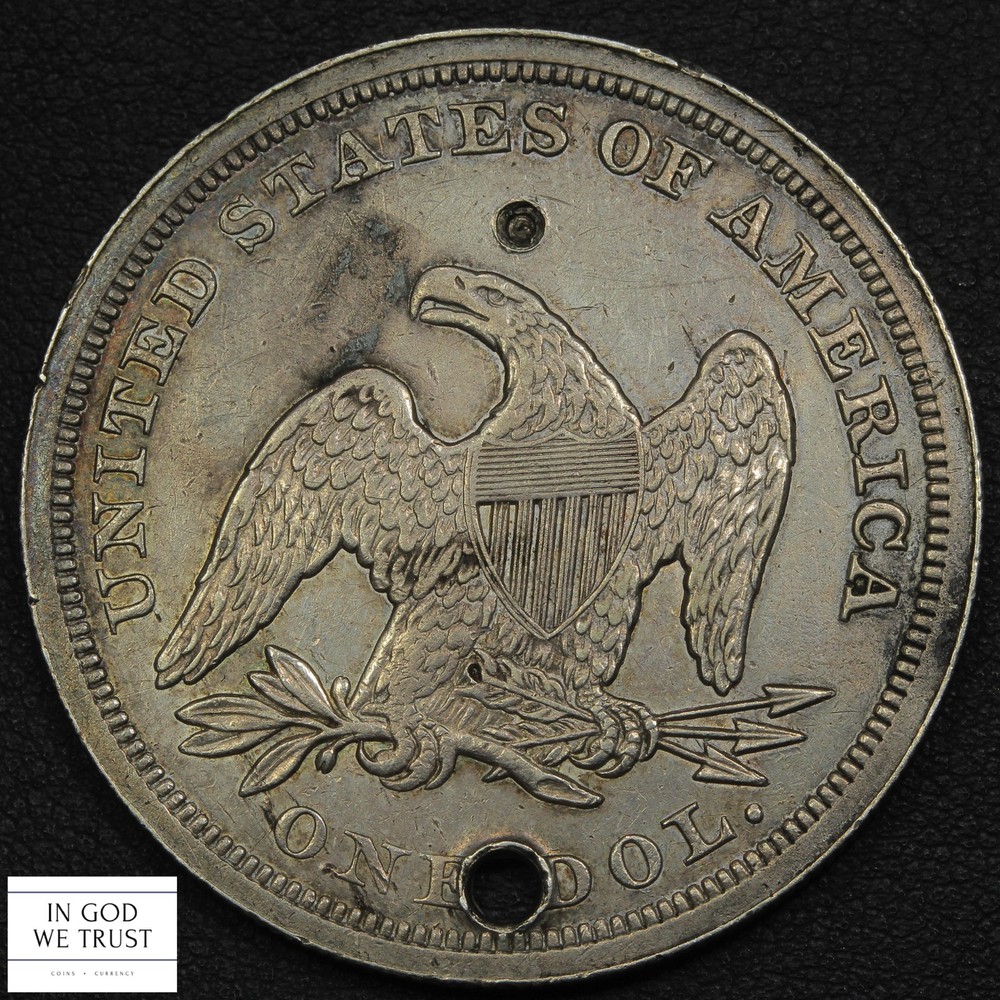 1849 Seated Liberty Silver Dollar $1 - Holed & Cleaned