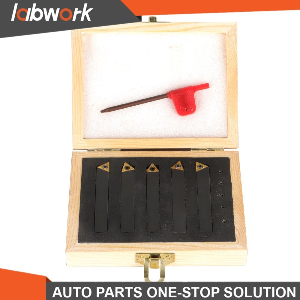 Labwork 5Pcs 3/8" Lathe Indexable Carbide Insert +Turning Tooling Bit Holder Set