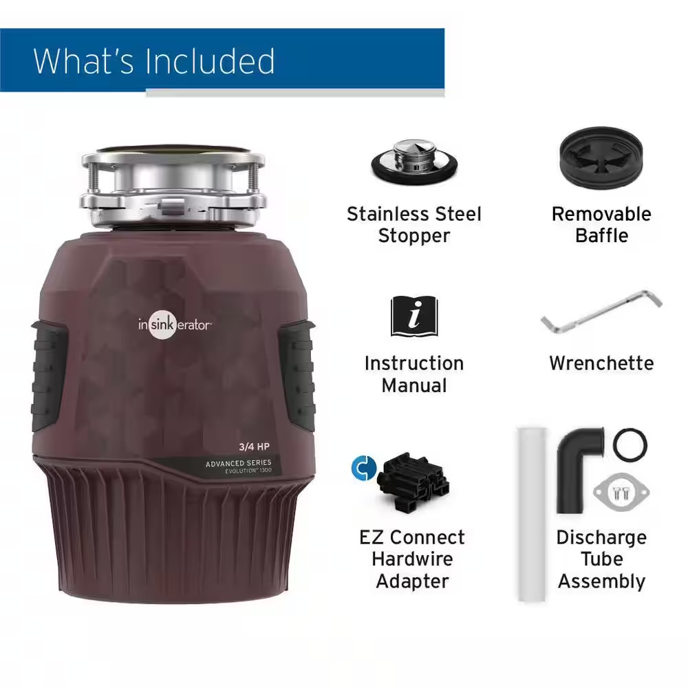 Evolution 1300, 3/4 HP Garbage Disposal, Advanced Series EZ Connect Continuous F
