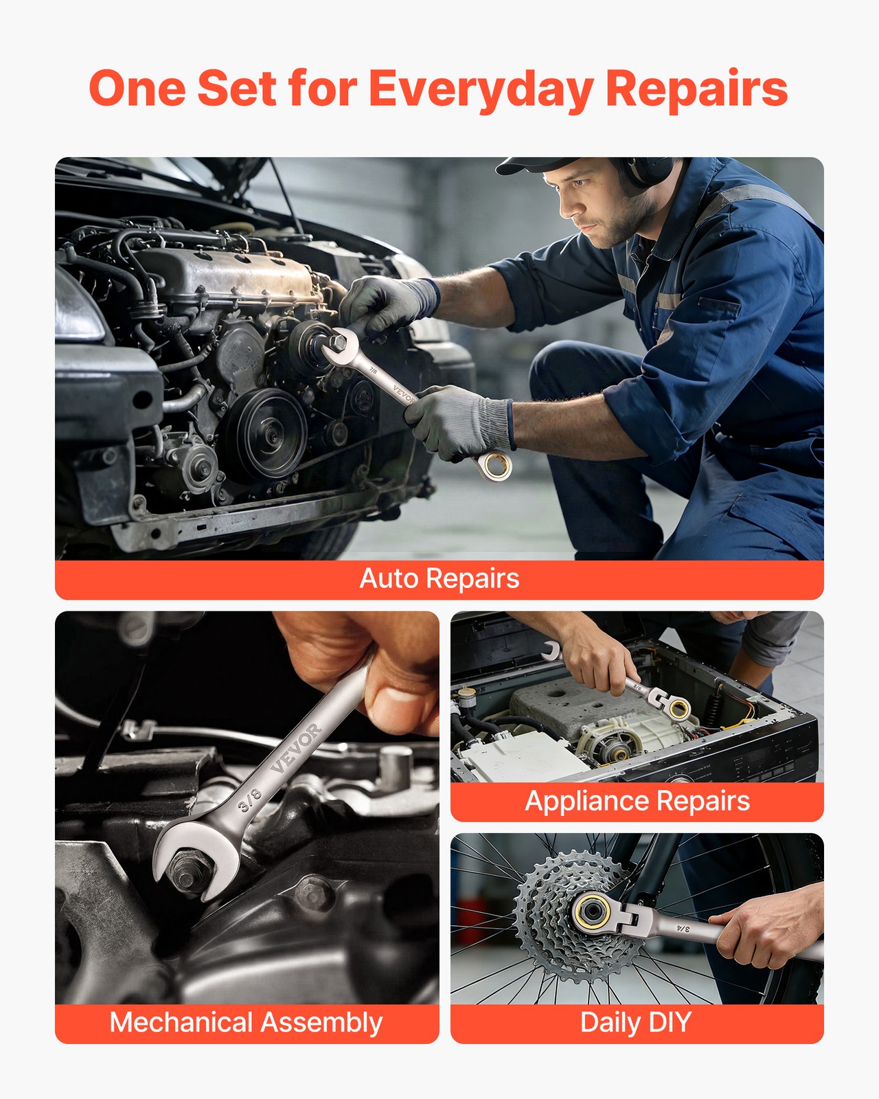 VEVOR Flex-Head Ratcheting Wrench Set Combination Wrench Set 12-Piece SAE Sizes