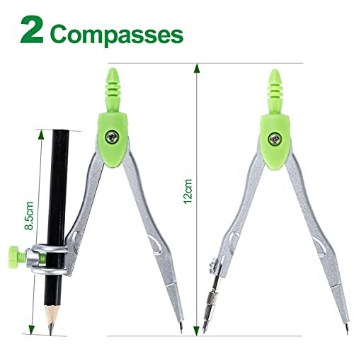 Geometry Kit 10 Pcs Math Compass Rulers and Protractor for Drawing Measurement