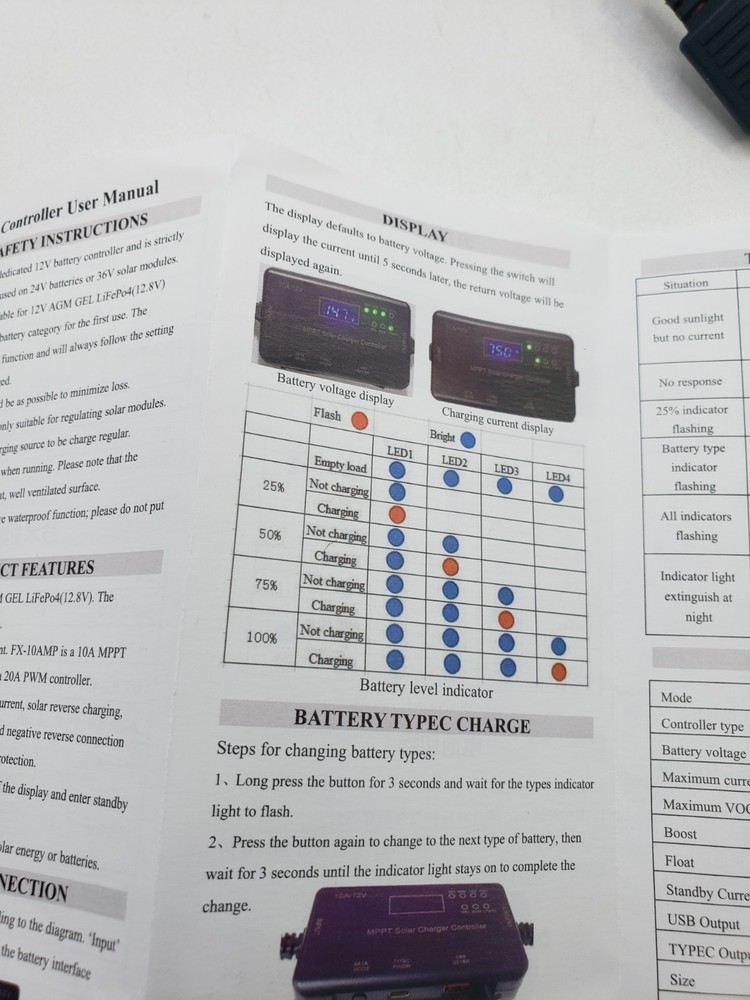 MPPT Solar Charge Controller 12V 10A Charge Controllers for Solar Panels AGM GEL