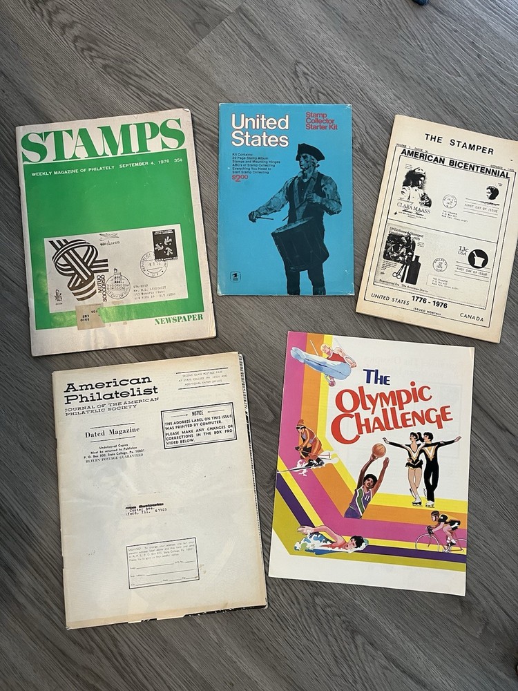 Stamp collector starter kit, America Philatelist, Stamper, Olympic Challenge lot