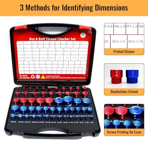 55PCS Thread Checker, Nut and Bolt Thread Checker Set (25 Metric & 30