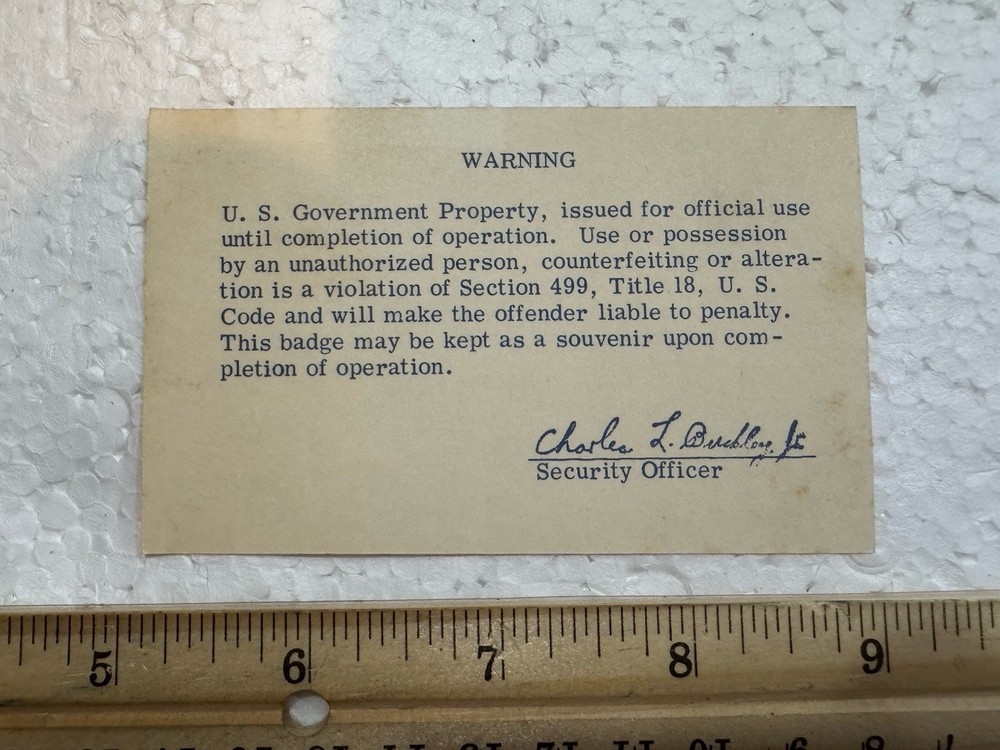 Vintage NASA Sample Guest Pass