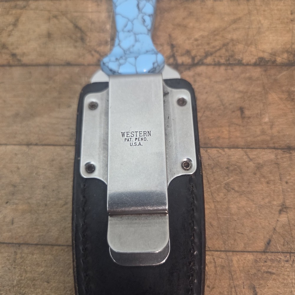 Western W77 Stabilized Turquoise Fixed Blade Boot Knife w/sheath