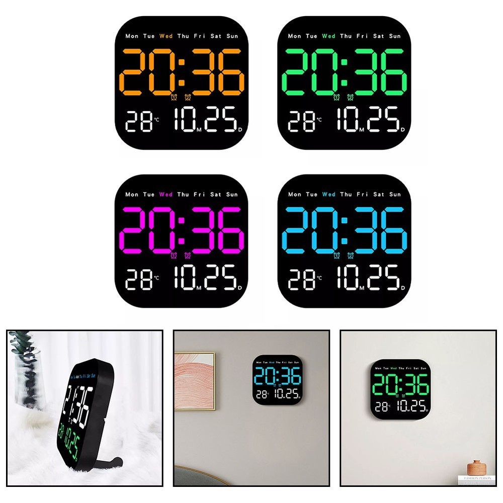 Temperature Date and Week Display Adjustable LED Wall Clock Remote Control