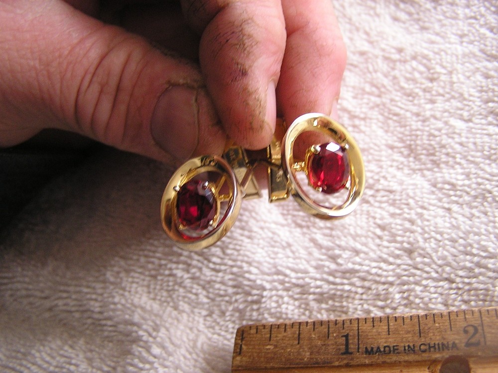 Vintage Cufflinks with Red Rhinestones