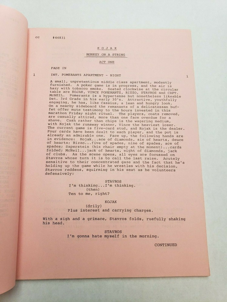 KOJAK / Jack Laird 1974 TV Script Telly Savalas, crime boss "Monkey on a String"