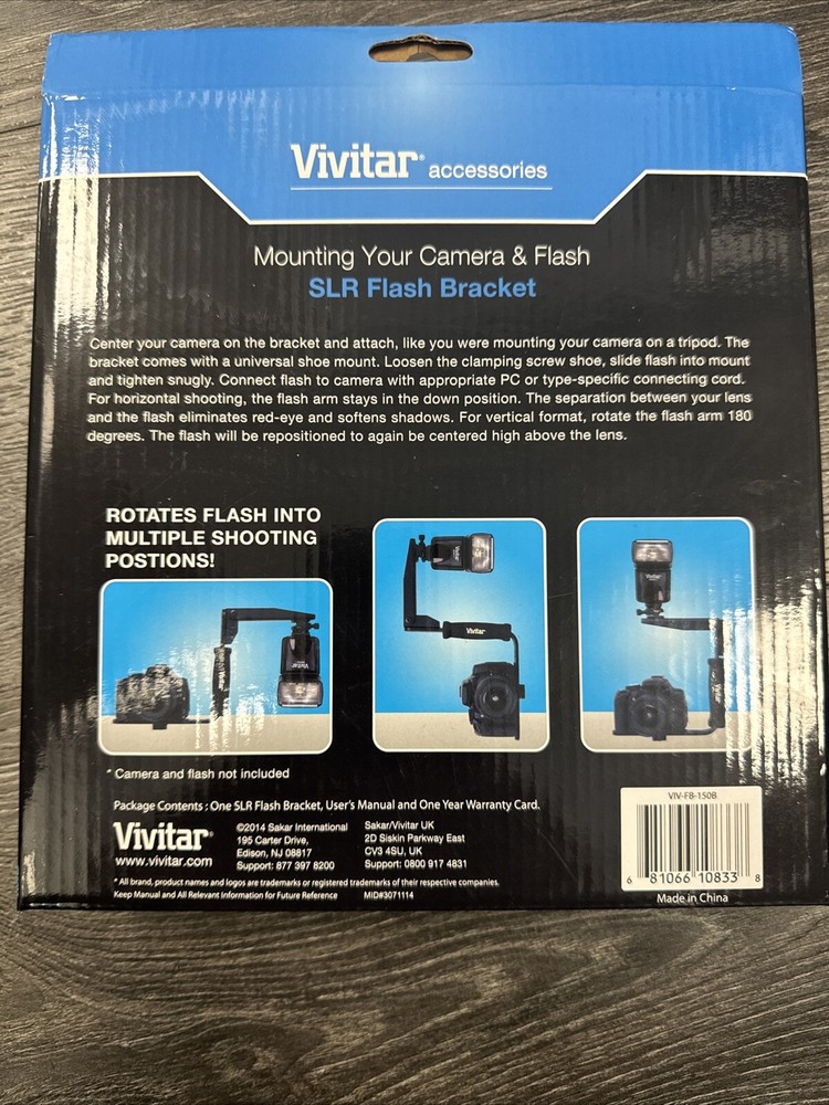 New Vivitar SLR Horizontal & Vertical Flash Bracket NIB