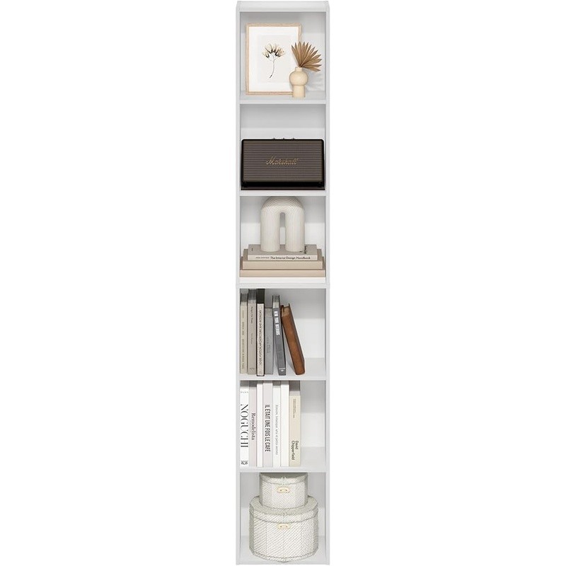 Slim 6-Tier Bookshelf Open Storage Engineered Wood Space Saving Modern Design US