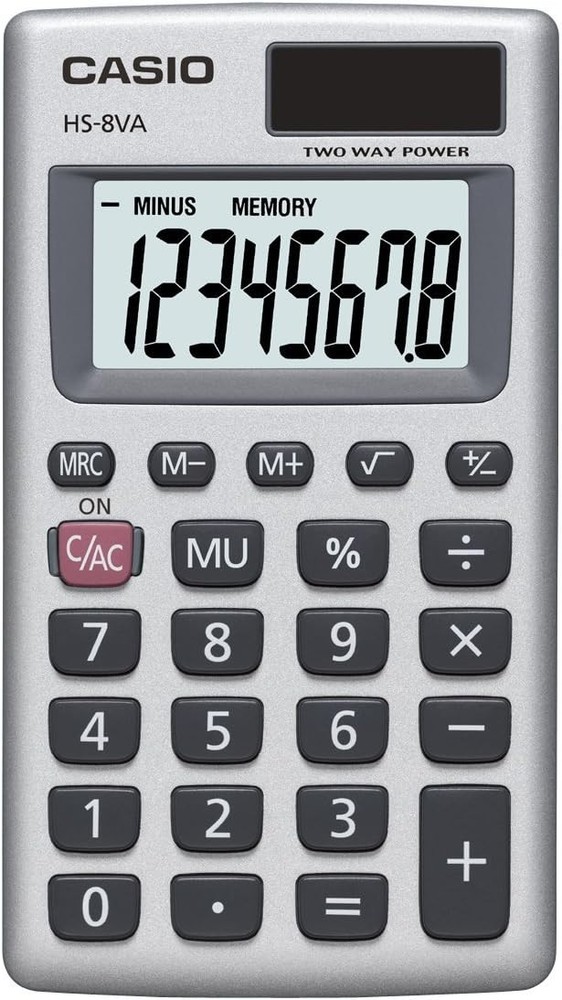 Casio HS-8VA Mini 6-Function Calculator | Large 8-Digit LCD Display |Solar Power