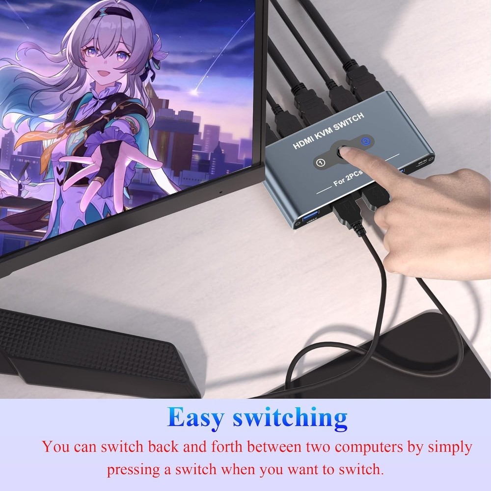 Reliable KVM Switch - 2-in-1 Computer Sharing with High-Speed USB 3.0 and HDMI