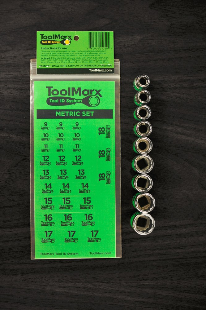 Toolmarx Socket Set Wrench Labels - Easy to Read Decals - Metric and Standard