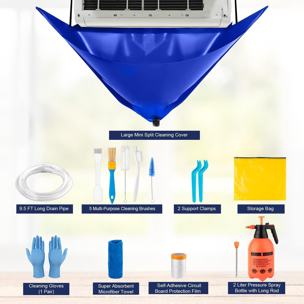 Large Size Mini Split Cleaning Kit, 14 Pcs Mini Split Cleaning Bag with 2L Hi...