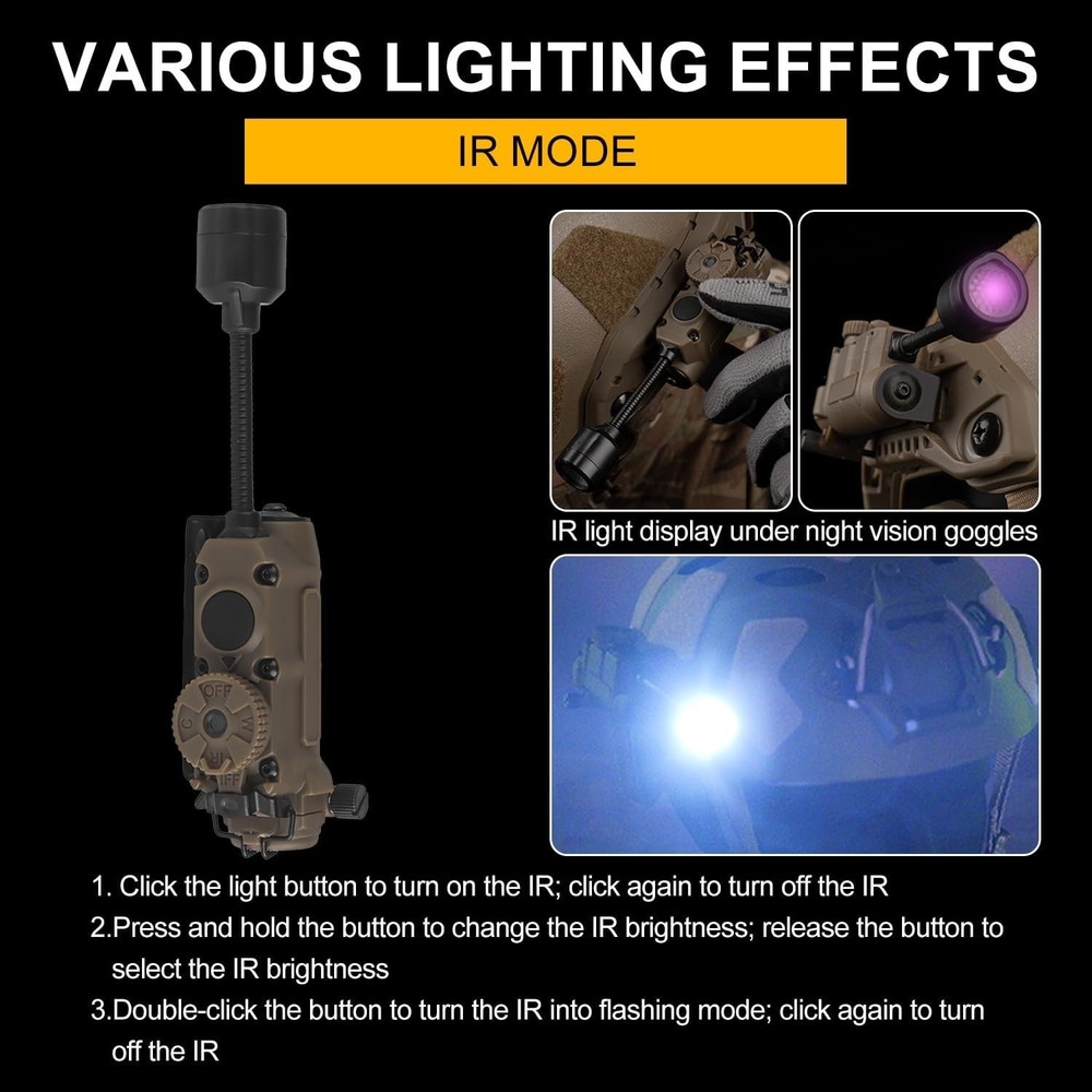 Tactical Helmet Light Signa Recognition Multi-Function IR + Red/Green/Blue +W...