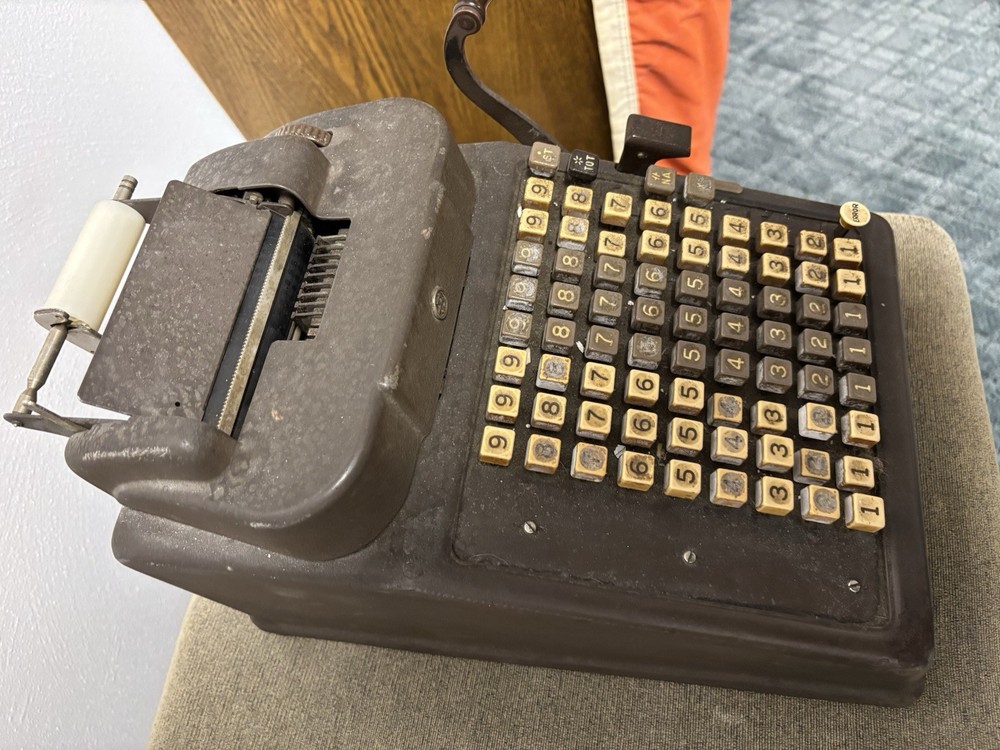 Burroughs Antique Mechanical Adding Machine with Manual Crank. See Details