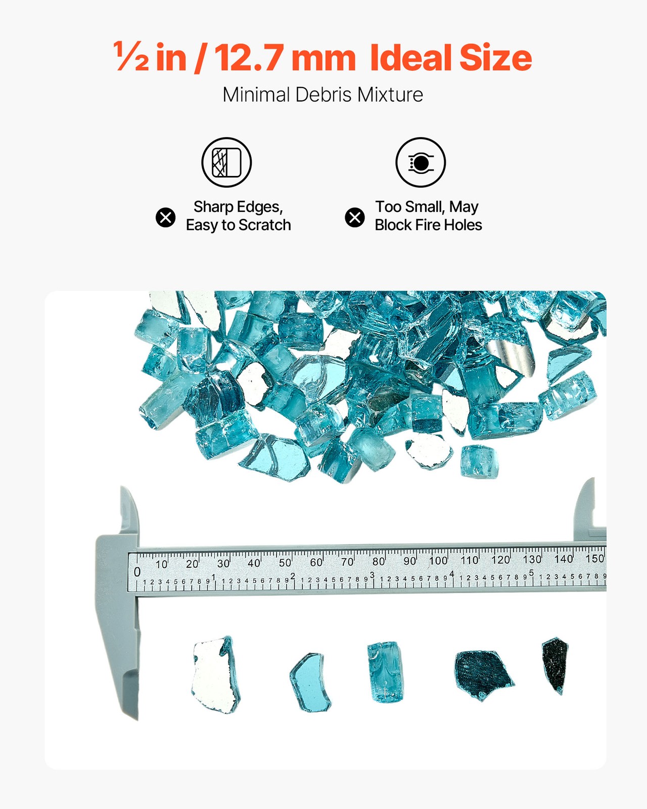 VEVOR 10 LBS Fire Glass 1/2-Inch Fireplace Glass Rocks for Fire Pit Table