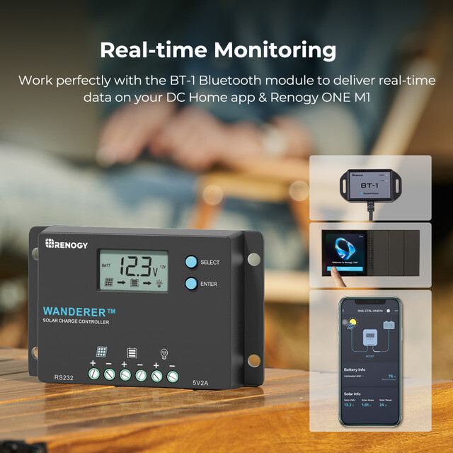 Renogy Wanderer10A Amp12V/24V PWM Negative Ground Solar Charge Controller w/LCD