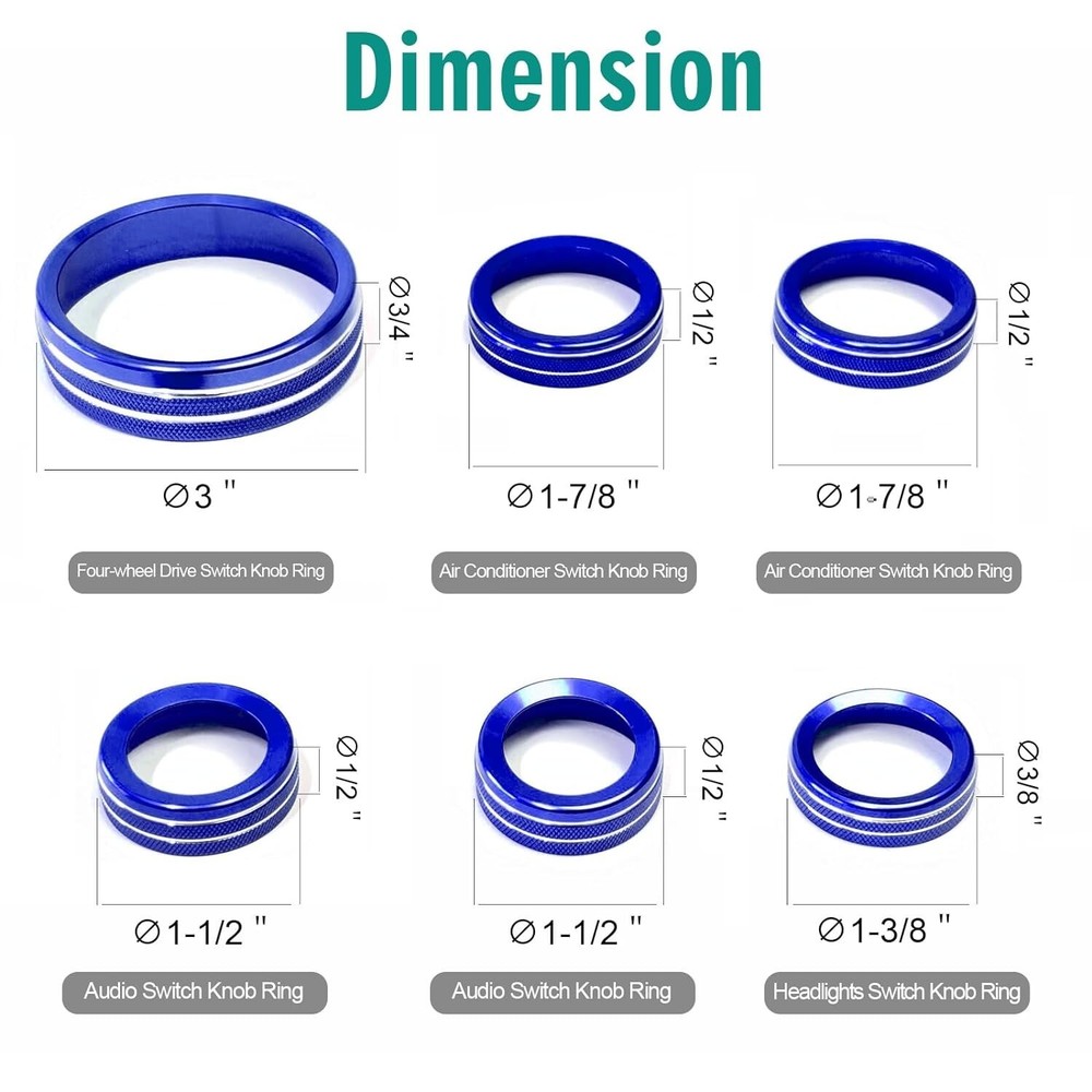 6x Knob Covers for Bronco 21+, Bronco Knob Covers Interior Accessories - Blue