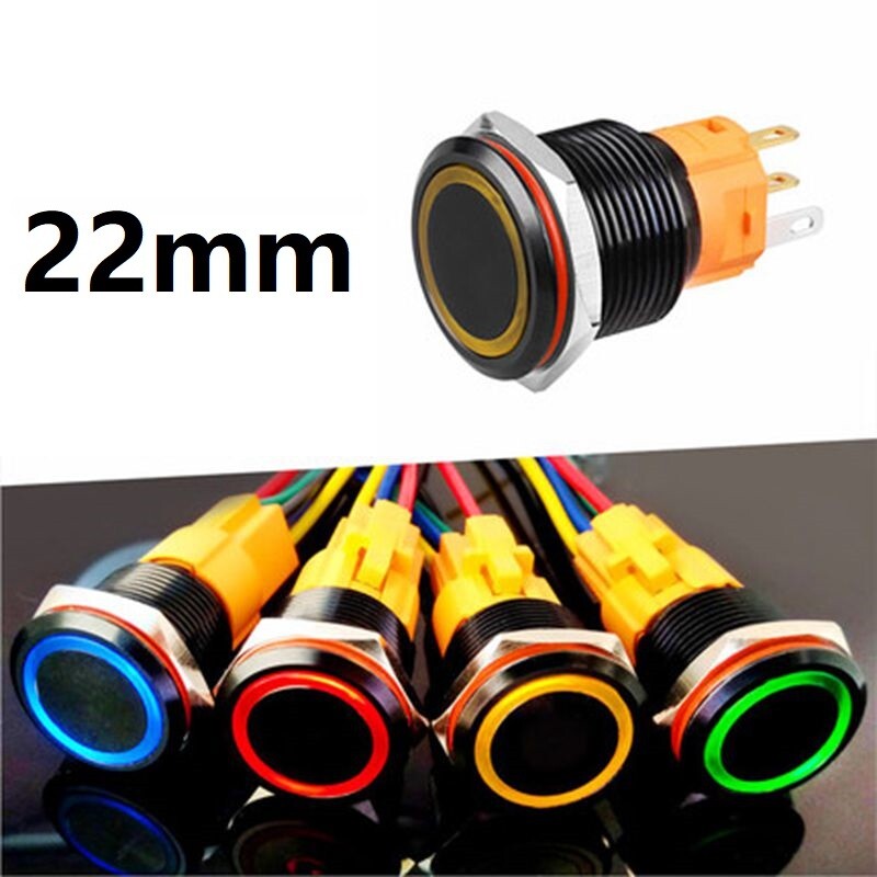 22mm Tri-color LED Momentary Ring illuminated Aluminum Oxide Push button Switch