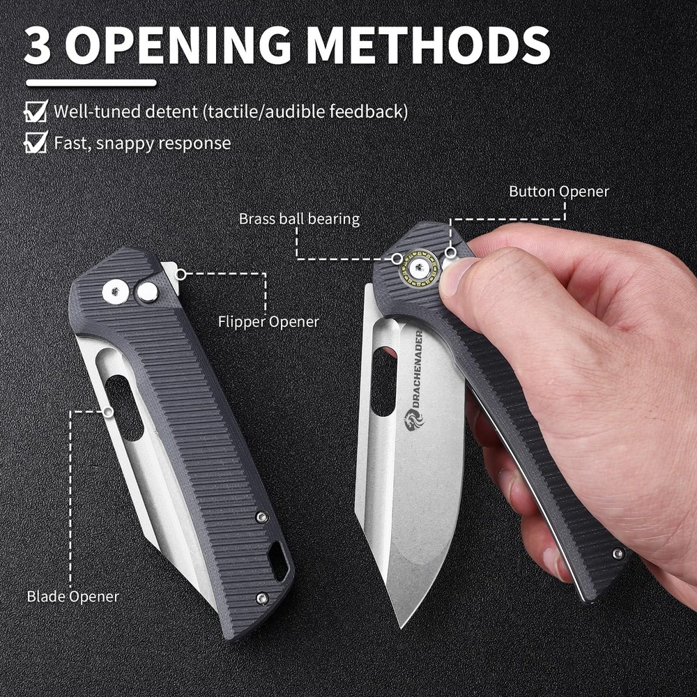 DRACHENADER Large Pocket Knife Large, C-Gray G10 Handle + Stonewashed Blade