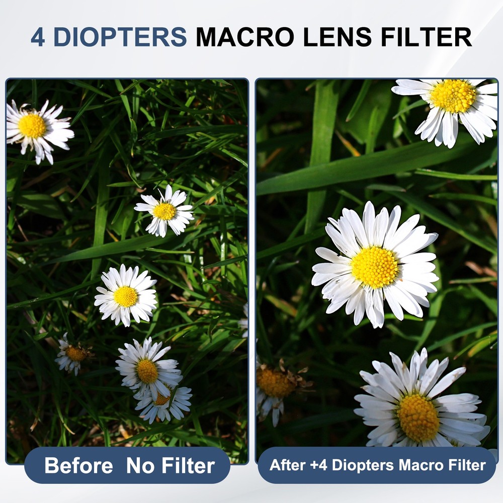 52mm Close-up Filter Macro Lens Filter +4 Diopter Magnification with Cap, Black
