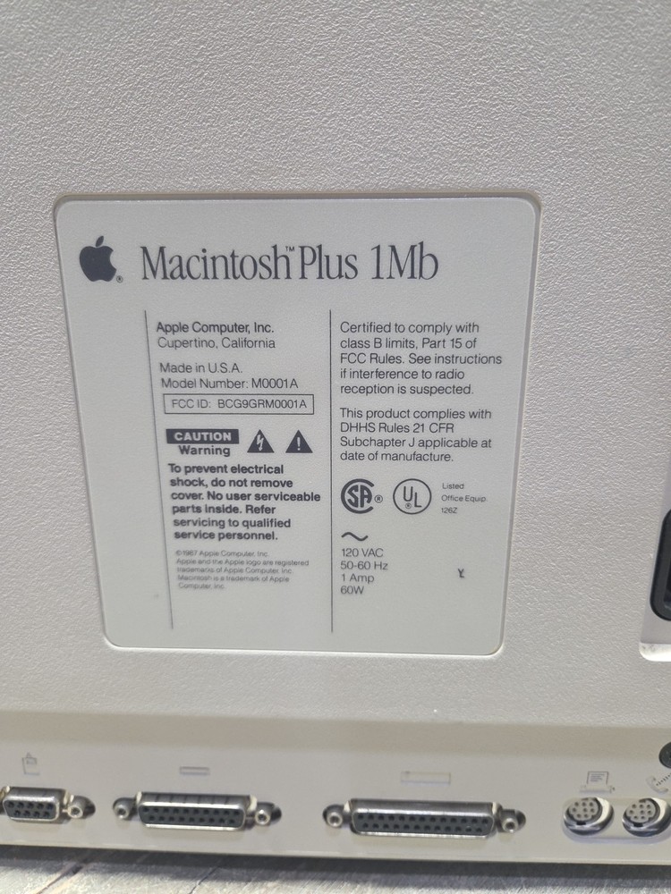 Vintage Apple Macintosh Plus M0001A 1MB Computer, Keyboard (Not Fully Tested)