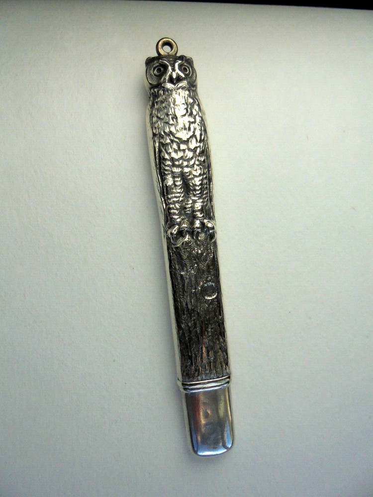 Sterling Silver Owl Pencil Holder / Needle Case