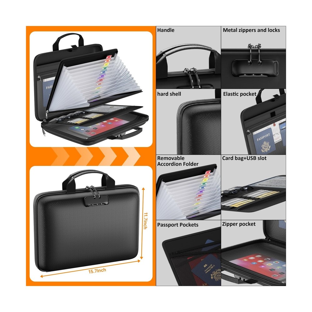 Fireproof File Organizer with Lock, Hard Case Fireproof Document Box with 13 ...